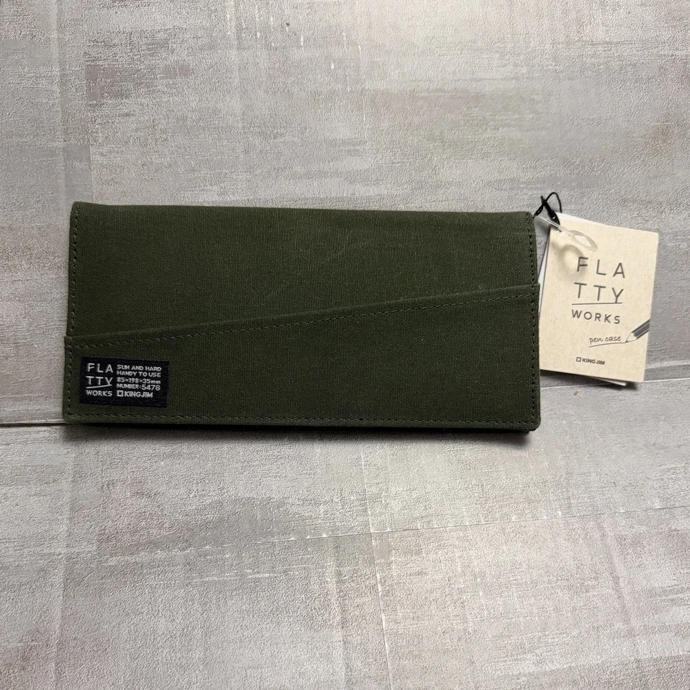 King Jim FLATTY‎ Works Pen Case Green Slim & Hard Handy To Use Magnetic Closure